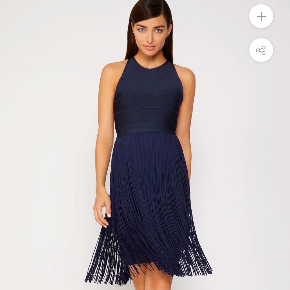 SOLD** HERVE LEGER, STRAPPY FRINGE COCKTAIL DRESS, S, NWT
